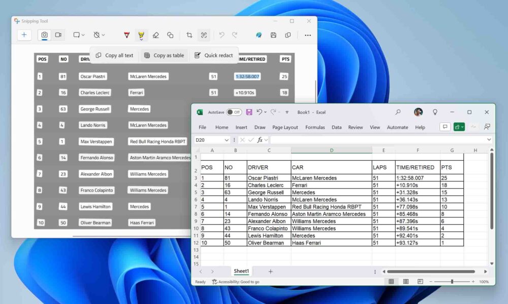 Microsoft renueva Snipping Tool: Ahora copia tablas estructuradas