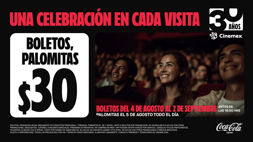 30 años Cinemex ¡Una celebración en cada visita!