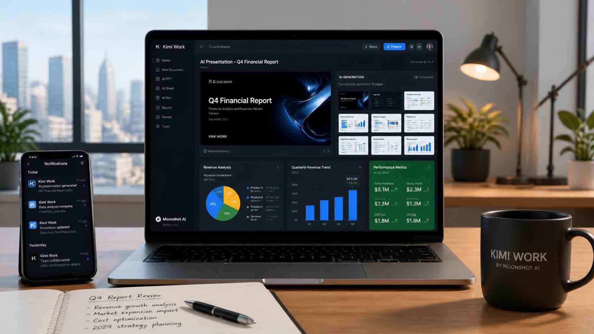 Kimi Work: ofrece tutoriales para diapositivas profesionales y análisis financiero con IA